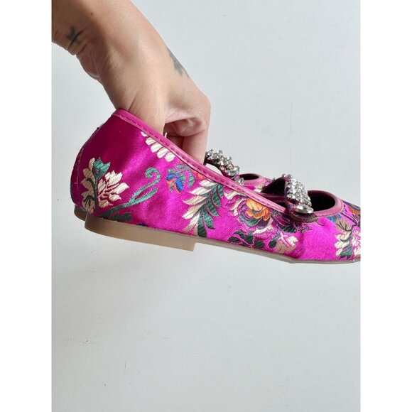 Girls' NWT ALDO Despirito Pink Brocade Crystal Mary Jane Ballet Flats, Size 6 - Picture 4 of 15